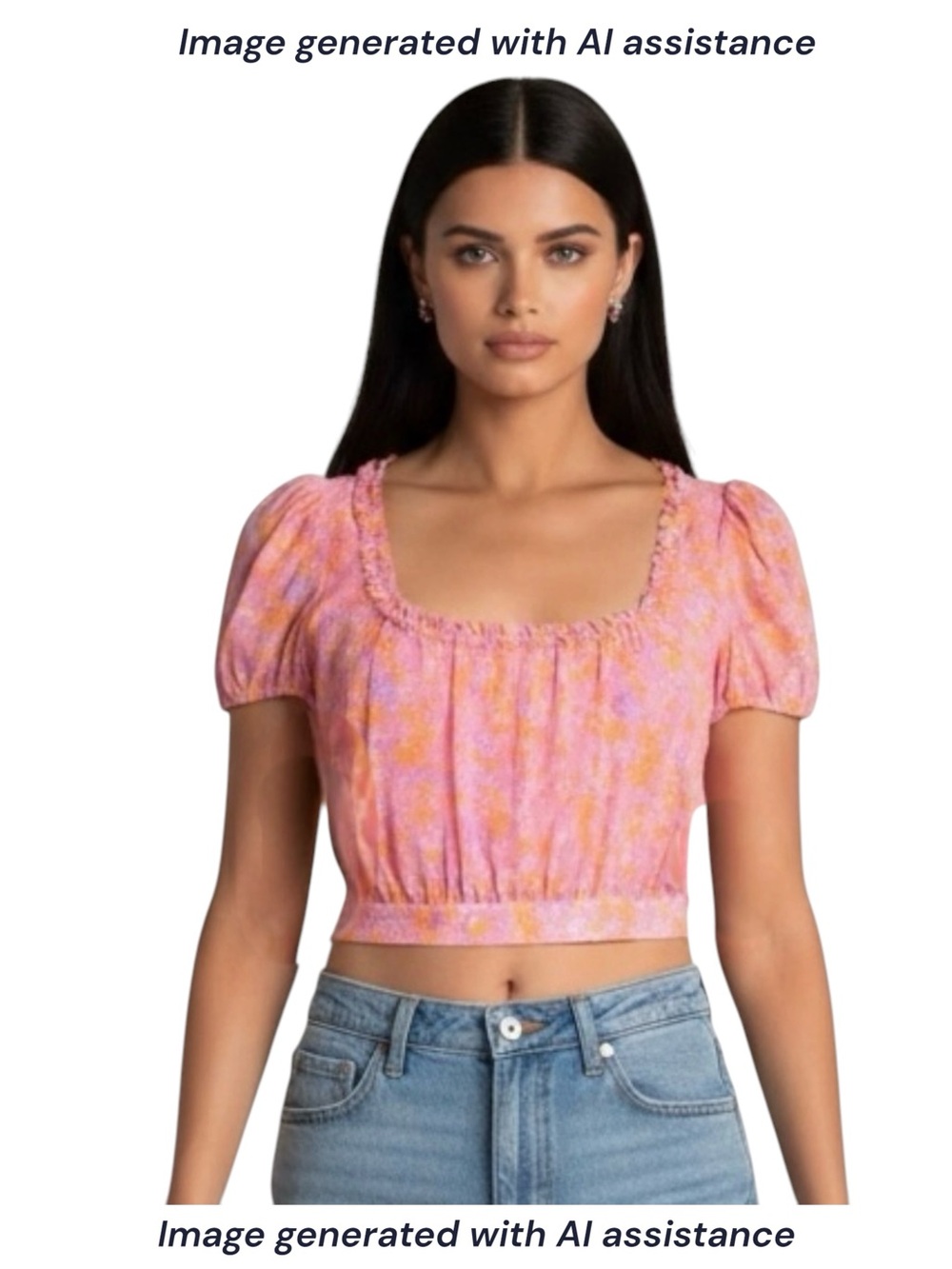 Likely size 0 pink orange puff sleeve crop top